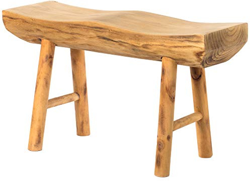 Vintiquewise Rustic Carved Wood Natural Edge Entryway Log Accent Bench