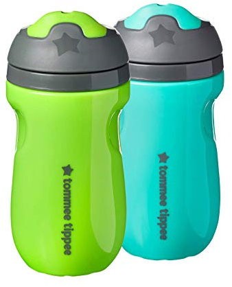 Tommee Tippee Insulated Sippee Water Bottle for Toddlers, Spill-Proof, Green and Teal, 260ml, 12m+, Pack of 2,