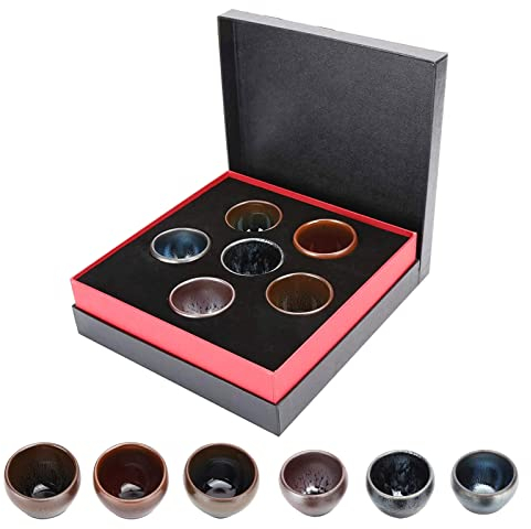 HERCHR Set de 6 tasses à thé Kung Fu, petite tasse à café en céramique japonaise Set de tasses à thé portable avec boîte cadeau pour la maison, le bureau (#1)