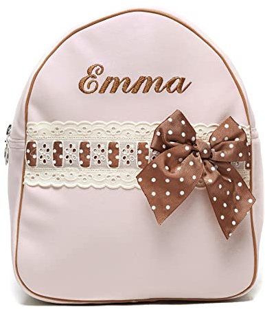 Borda y más Babyrucksack Kindergartenrucksack Kindergartentasche Backpack mit Namen personalisiert. Emma. Verfügbar in mehreren Farben (Rosa/Camel)