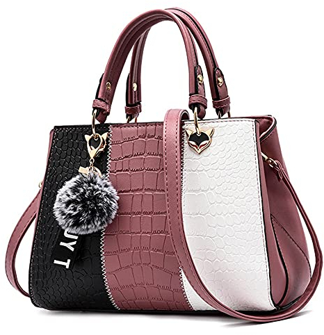 DIRRONA Damen Handtasche, PU Leder Handtasche mit Farbblock-Design und elegantem Anhänger, stilvolle Schultertasche & Umhängetasche für Arbeit, Reisen und Freizeit Vintage-Burgunderrot