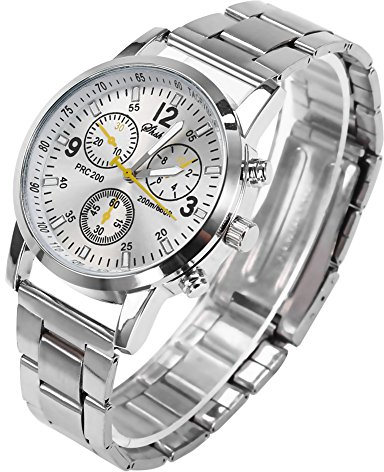 Brrnoo Männer Männliche Analoge Uhr, Multi Zifferblatt Quarz Uhr für Herren Edelstahl Band Legierung Gehäuse Armbanduhr, Beiläufige Sport Design Geschäftsuhren, Bestes Herrengeschenk (Weiß)