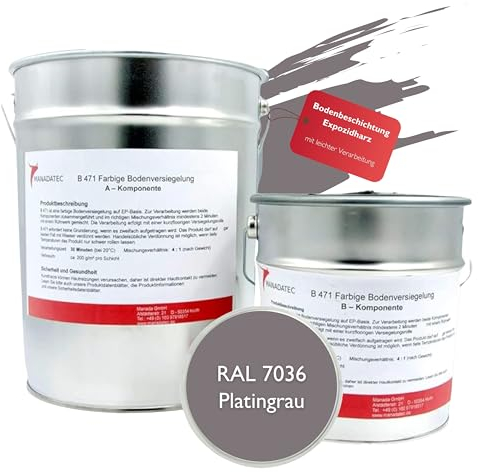 MANADATEC 2k Epoxidharz Bodenbeschichtung 2,5kg I RAL 7036 Platingrau I Lösemittelfrei, Umweltfreundlich & Geruchsneutral I Beschichtung für Garagen- & Kellerböden I Hohe Schlagfestigkeit