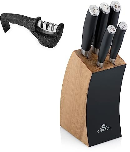 Gerlach Deco Black Messerblock Messerschärfer Messerset Küchenmesserset 5 Messer Edelstahl Buchenholz Küchenmesser Block Kochmesser Brotmesser Gemüsemesser Küche Küchenutensilien Küchenzubehör