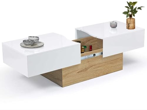 IDMarket - Table Basse coulissante rectangulaire Marta Bois Imitation hêtre et Blanc