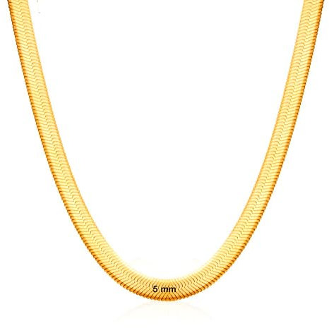 Only faith Collana piatta a serpente in acciaio inox dorato 5 mm donna girocollo catena dorata corta piatta a spina di pesce spesso per donne lunghezza 45 cm