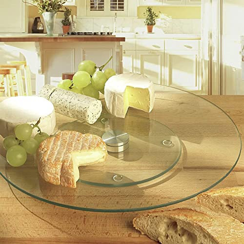 MantraRaj Rotating Serving Plate Turn Table Tempered Glass Lazy Susan 25cm Aluminium Multipurpose Use In Kitchen For Serving Food In The Living Room, Bedroom, Bathroom