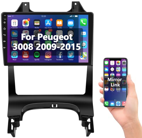 Podofo Android Autoradio GPS für Peugeot 3008 2009-2015, 9 Touchscreen Navi WiFi Bluetooth Freisprecheinrichtung FM RDS Radio USB Spiegel Link Auto Stereo Player für Peugeot3008 +Canbus