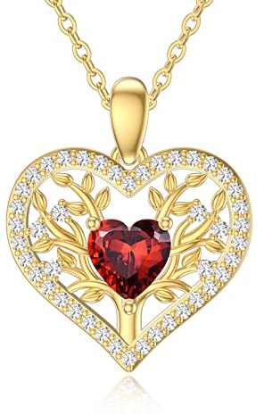 Rikelus 9k Gold Baum des Lebens Halskette für Damen, 375/9ct Echtgold Lebensbaum Geburtsstein Herz Anhänger Halskette Schmuck Geschenke Für Geburtstag Weihnachten 40+5 cm