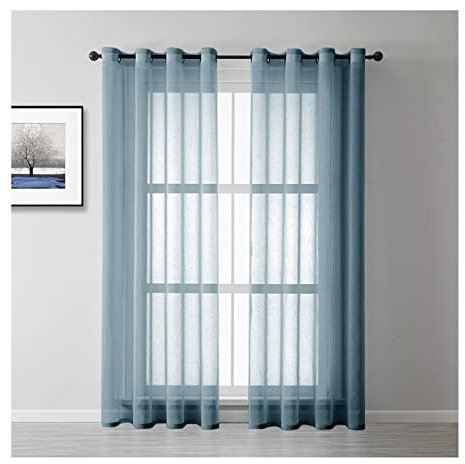 Vorhang mit Ösen, Gardinen Wohnzimmer Vintage 2er Set Polyester Transparente Volltonfarbe Vorhänge für Heimtextilien 132x244cm Navy Blau