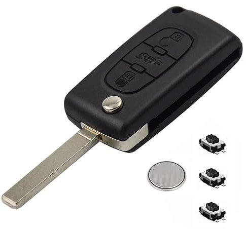 LAKAMODO Coque Clé Plip Télécommande pour Peugeot 307 CC 308 407 607 Expert Jumpy pour Citroën C4 C5 C6 C4 Picasso Xsara Picasso +3 Boutons Switch +Pile (3 Boutons Coffre, CE0523, Lame Non rainurée)