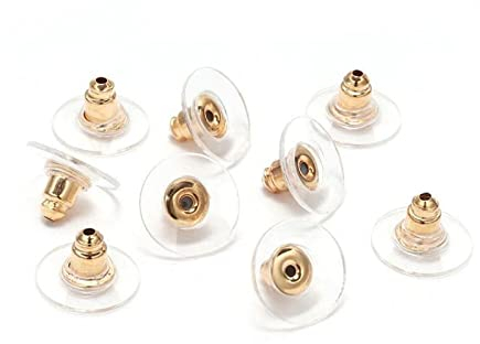 IOSPKKIO® 100 Stück Ohrringverschluss, Ohrringverschlüsse Frisbee-Form, Kugelmetall-Silikon-Ohrringstopper, Ohrstöpsel für Ohrstecker (Gold)