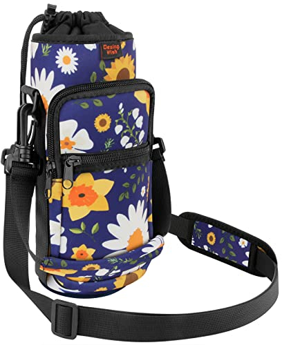 Desing Wish Néoprène Porte Gourde Velo sans Vis Bidon Porte Velo avec Poche en Maille et Bandoulière Porte Gourde VTT pour Bouteille de Vélo Guidon Poussette Randonnée Scooters Fauteuil Roulant