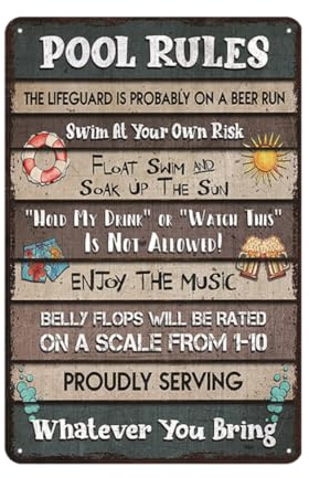 Pool Decorations Outdoor Pool Decor Pool Schild, Funny Pool Rules Schild, Pool Metallschild, Pool Dekorationen, Pool Deck und Hinterhofwände, 30.5x20.3 cm lustige Poolschilder