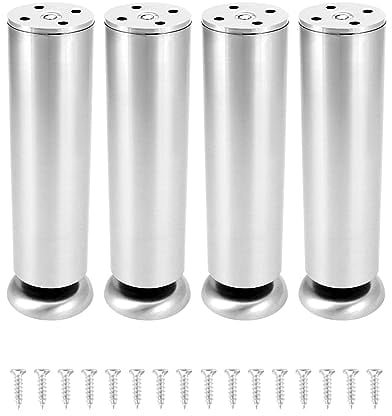 QWORK 4pcs Pieds de Meuble réglables - 20 cm - 10 mm réglables - Acier Inoxydable - capacité de Charge 200 kg - pour canapé, canapé, lit, Table Basse, Armoire