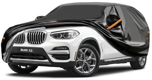 GUNHYI 7 Layers SUV Car Cover Waterproof Breathable, Heavy Duty Outdoor 4x4 Car Cover Sun Rain Dust Protection With Zip,Universal Fit For Ford Kuga,BMW X3,Honda CRV,Peugeot 5008 car cover,etc. Black
