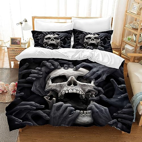 AVJWWD Totenkopf Bettwäsche Set 3D Druck,Mikrofaser Gotisch-Bettbezug Set Für Teenager,Halloween Schädel Motiv Bettwäsche Set Mit Reißverschluss Und 2 Kissenbezug 50x75cm (03, 200 x 200 cm)