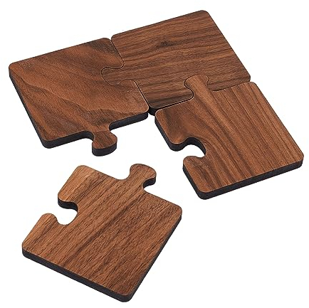 nbeads 4 pcs Dessous de Verre de Tasse en Bois de Noyer Noir, sous-Verres en Bois Naturel Forme de Pièce Tapis en Bois pour Verres à Thé Chaud, Convient aux Types de Tasses