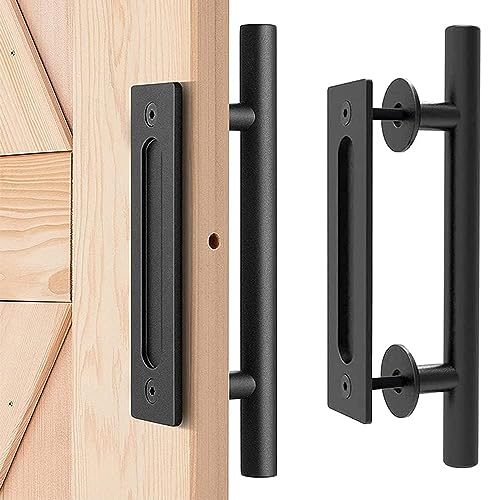 Manija de Puerta de Granero,Tiradores de Puerta de Cobertizo Negro, Tirador de Puerta Corredera, Manija de Puerta de Granero Resistente, para Garaje, Granero, Jardín Portones (30cm, Rectangular)