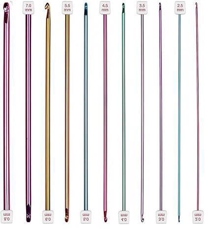 thirei Tunesische Häkelnadeln Set, 11 Stück, 27 cm, Mehrfarbig, für Anfänger bis Profis