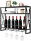 GIANTEX Étagère à vin murale à 3 niveaux avec support en verre, étagère à vin murale en bois et métal, étagère murale industrielle flottante pour cuisine, maison 80 x 20 x 63 cm