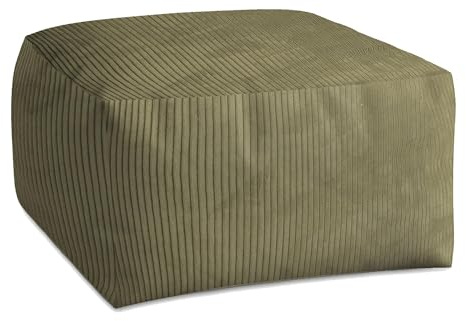 DreamRoots Pouf Hocker Fußhocker Cord, Cube 70x70x40cm, Dark Olive