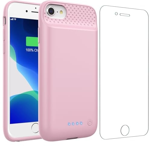 Feob Battery Case for iPhone 8/7/6s/6/SE (2022/2020),Powerful 7000mAh Strong Slim Portable Protective Charging Case, Rechargeable Extended Battery Charger Case for iPhone 8/7/6s/6/SE (2022/2020)-Pink