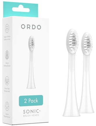 Ordo Replacement Sonic Toothbrush Heads for Teeth Cleaning, Plaque Removal, Silicone Polishing, Deep Clean Bristles, Adults, Pack of 2, White