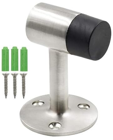 Cjueiom Heavy Duty Door Stopper, 3 Inch / 75mm Floor Mount Door Stop Stainless Steel Doorstop with Rubber Bumper & Screws, Brushed Nickel Door Holder for Home & Office Use - Pack of 1
