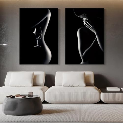 Rumlly Femme moderne murale sexy corps art toile peintures noir blanc nordique affiche et impression mur art photo pour chambre décor 50x75 cm x 2 sans cadre