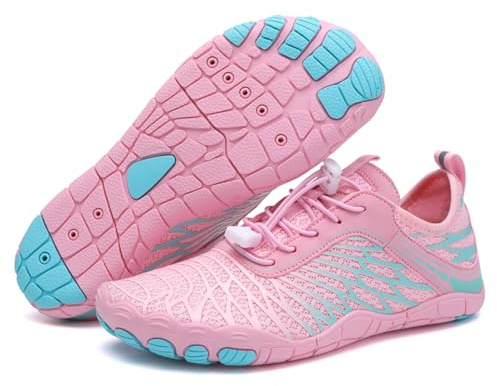 AONEGOLD Water Shoes Mens Women Barefoot Shoes Quick Dry Aqua Shoes Swim Shoes Yoga Lightweight Breathable Snorkeling Surfing Beach Shoes Fitness Shoes(Pink,Size 3.5)