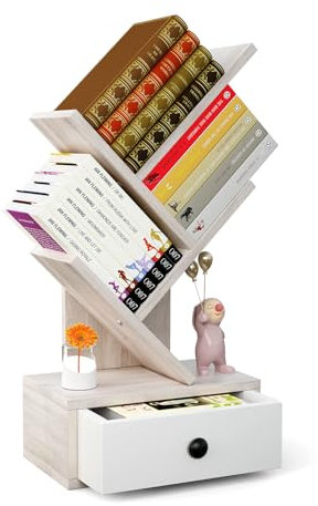 GYMAX Libreria a Forma di Albero a 5 Livelli, Libreria da Pavimento con Cassetto Portaoggetti per Casa, Studio, Ufficio (beige)