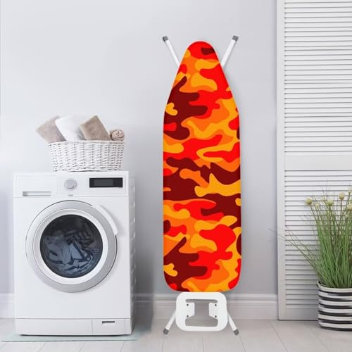 Poceacles Bügelbrettbezug mit elastischem Rand und fleckenabweisender dicker Polsterung, Rot / Orange, Tarnmuster, Größe XL