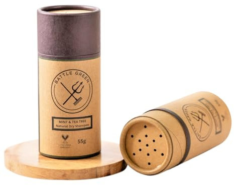 Battle Green Mint & Tea Tree Dry Shampoo Powder 55g Tube - Vegan Friendly, Cruelty Free, Handmade UK, Zero Waste, Plastic Free Refillable