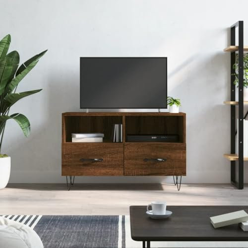 TJROO TV-Möbel mit Schubladen, Eiche, braun, 80 x 36 x 50 cm, Holz, mehrschichtig, aus Eisen, TV-Schrank mit Schubladen, Schubladen, Holz, Möbel, Fernseher, TV-Konsolen, TV-Möbel
