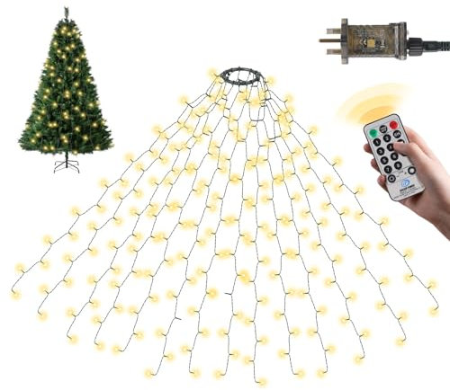 SALCAR Christmas Tree Lights, 3m x 14 Strands 490 LED Fairy Lights for 7-12ft Xmas Trees, Remote Control with 8 Modes, Timer, Memory, Adjustable Brightness, Easy Install for Indoor/Outdoor Decorations