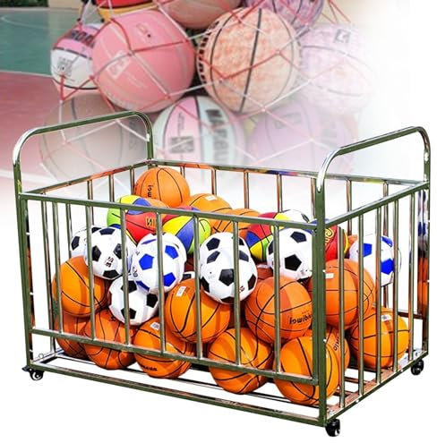 Steel Rolling Ball Cart,Rolling Sports Ball Storage Cart,Large Capatity Basketballs Storage Bin,for Gym,School,Club,Equipment Organizer,Nocover