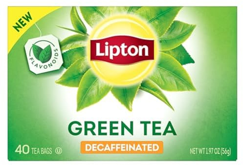 Lipton Bustine di tè verde decaffeinato, senza zucchero, per tè caldo decaffeinato o tè freddo decaffeinato con flavonoidi, totale 40 bustine di tè