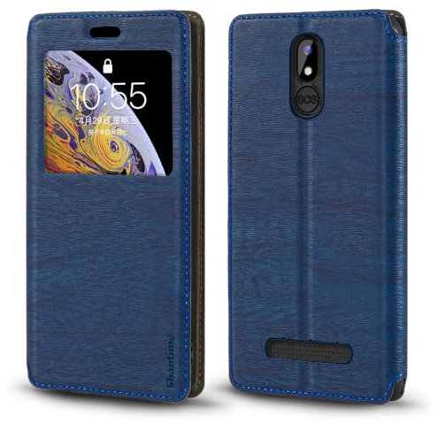 Custodia Flip in Pelle PU con Finestra Visibile e Chiusura Magnetica Invisibile Compatibile con Brondi Amico Smartphone S+B Nero, Protezione Totale (Blu)