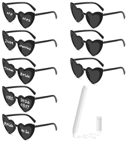 MorLuks Herz Sonnenbrille mit Stift, DIY Herzbrille, Sonnenbrille Hochzeit, JGA Sonnenbrille Frauen, Vintage Herzform Brille für Junggesellenabschied Geburtstags Party Halloween Weihnachten