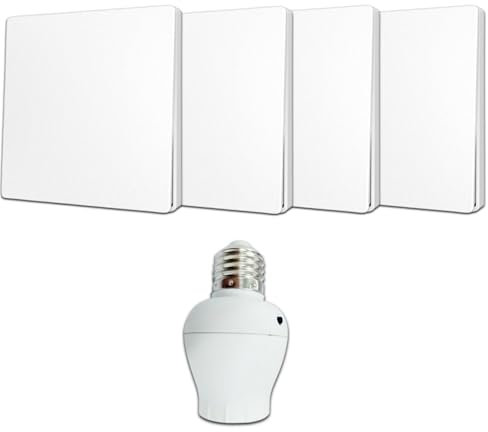 Interrupteur sans fil et sans pile Auto alimenté - Écologique - Qualité Pro - Va et vient RF 4 télécommande + 1 Douille radio à visser E27 - Longue Distance - Intérieur Extérieur IP64
