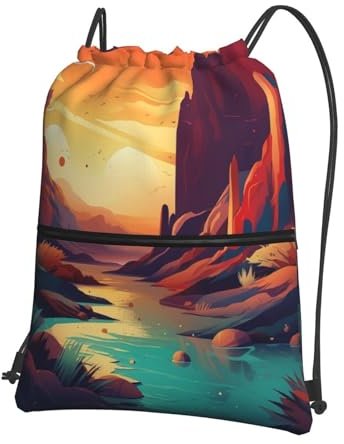 yomeeaaaa Rucksack mit Kordelzug, Turnbeutel, Kordelzugbeutel, Bergmuster, Kordelzugbeutel für Reisen, Schwarz , One size