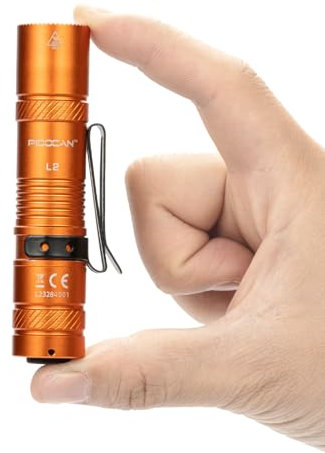 PIOOCAN Klein 1200 Lumens LED Taschenlampe Aufladbar Mit 4 Modi, Mini Sehr Helle Taschenlampe für Camping, Angeln, Wandern, Reparatur und Notfall (Orange)
