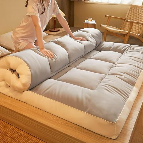 Zusammenklappbares Futon-Japanisches Tatami, Gepolsterte Japanische Futon-Matratze, Dickes Tatami, Rollendes Japanisches Bodenbett, rutschfeste Decke Für Freundliches Studentenwohnheim(90 * 200cm)