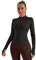 ZIRUU T-Shirt Damen Gym Top Sport Oberteil Yoga Langarm Crop Top Sportshirt Leicht Fitness Oberteil mit Reißverschluss und Daumenloch in Black X-Large Size