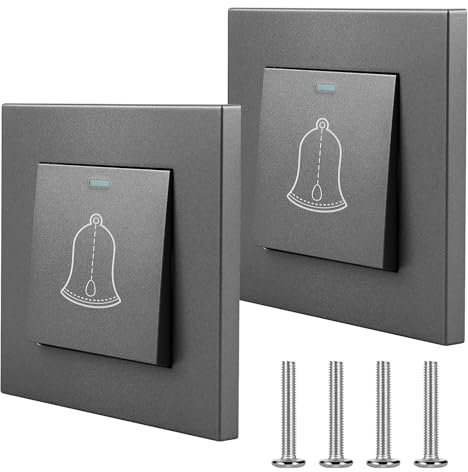 Pulsante Campanello da Esterno, 2 Pezzi Campanello Porta Ingresso, 220-250V Interruttore Campanello da Esterno con Viti e Pannello a Pulsante per Casa e Hotel, per Esterni, Grigio, 86mm x 86mm