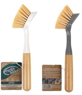 ROSSRORE Bamboo Handle Dish Brush Set of 2 Sustainable Kitchen Cleaning with Sturdy Bristles - Suitable for Cleaning Pans Pots Countertops and Kitchen Sinks