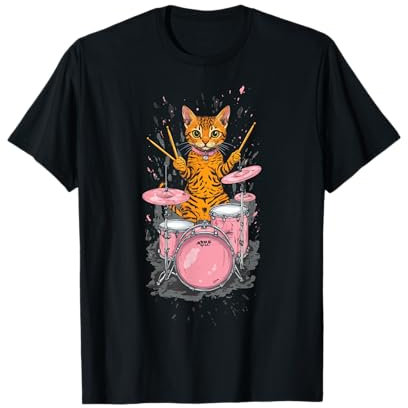 Katze Spielt Schlagzeug Rockmusik T-Shirt