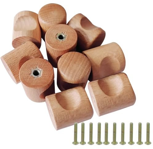 Raheem 10 Stück Möbelknöpfe Holz 24 x 20 mm Schrankgriffe Holz mit Schrauben Wooden Schrankknöpfe Natürliche Buche Knöpfe für Schränke und Schubladen