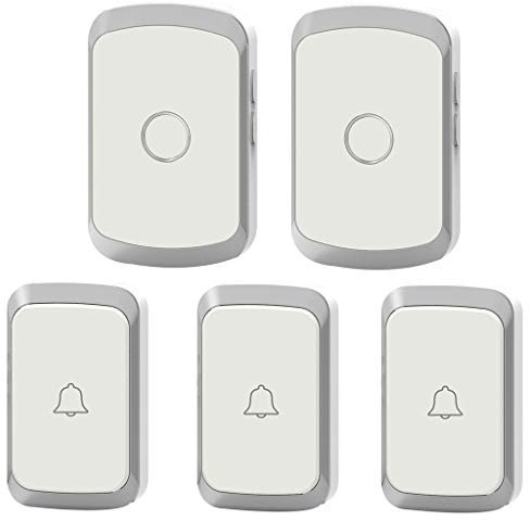 WOTZOV Sonnette sans Fil étanche, 4 Niveaux de Volume/portée de Transmission de 300 m / 36 sonneries Musicales Sonnette sans Fil à Brancher au Mur, 3 émetteurs et 2 récepteurs,Argent
